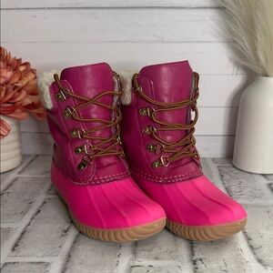 Rocco Girls Pink Magenta Faux Shearling Lined Waterproof Duck Boots Size 1